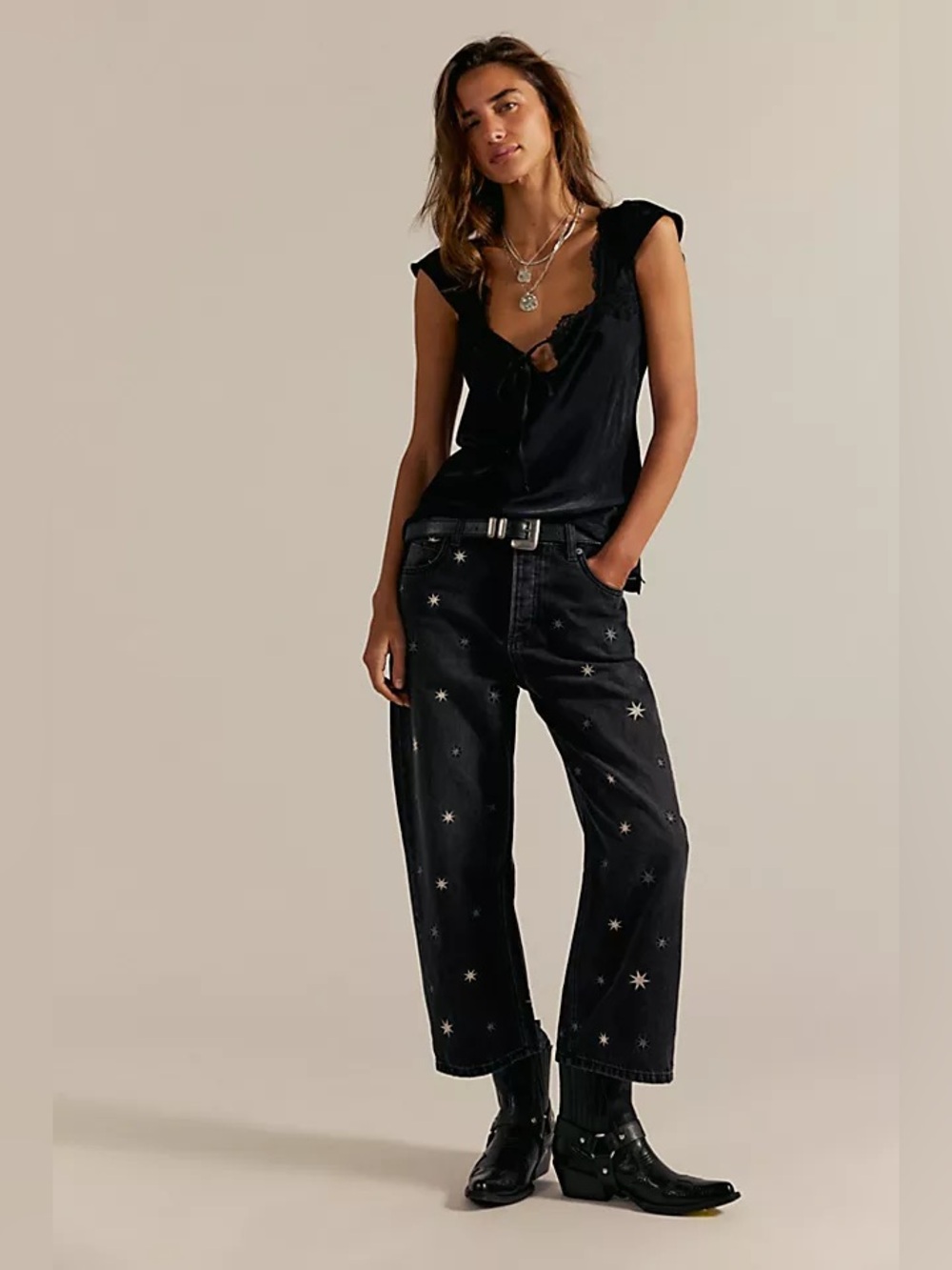 NWT! Free People We The Free Deep Trance Shine Embroidered Jeans Sz 24/28/30